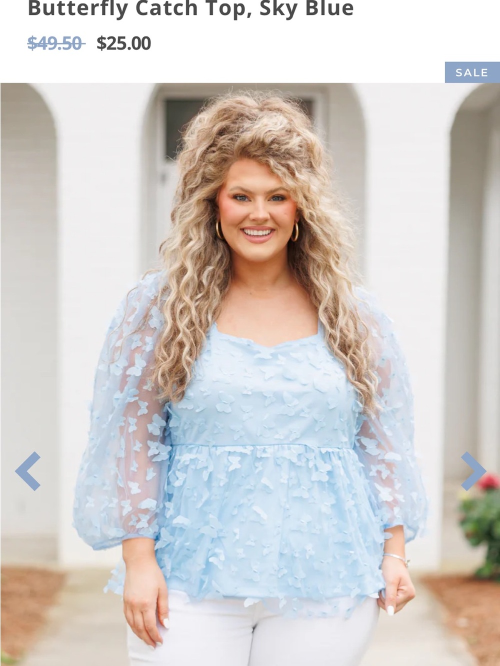Chic Soul Sky Blue Butterfly Catch Peplum Blouse